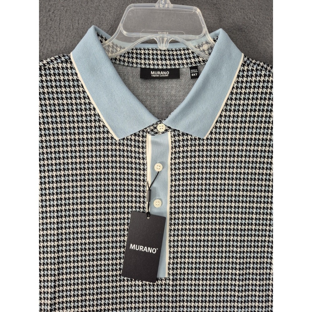 Murano Polo Shirt Mens 3XT Liquid Luxury Short Sleeve Blue Black Houndstooth NEW